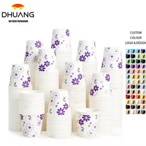Copa de beber desechable de logotipo personalizado para fiestas picnics y viajes con taza de papel de patrón de flores púrpura