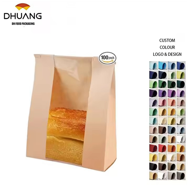 Bolsa de papel de pan con borde de alambre de ventana adecuado para pan de comida bolsas de almacenamiento