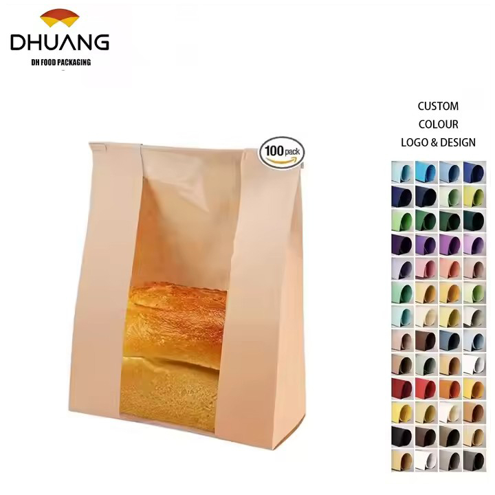 Bolsa de papel de pan con borde de alambre de ventana adecuado para pan de comida bolsas de almacenamiento